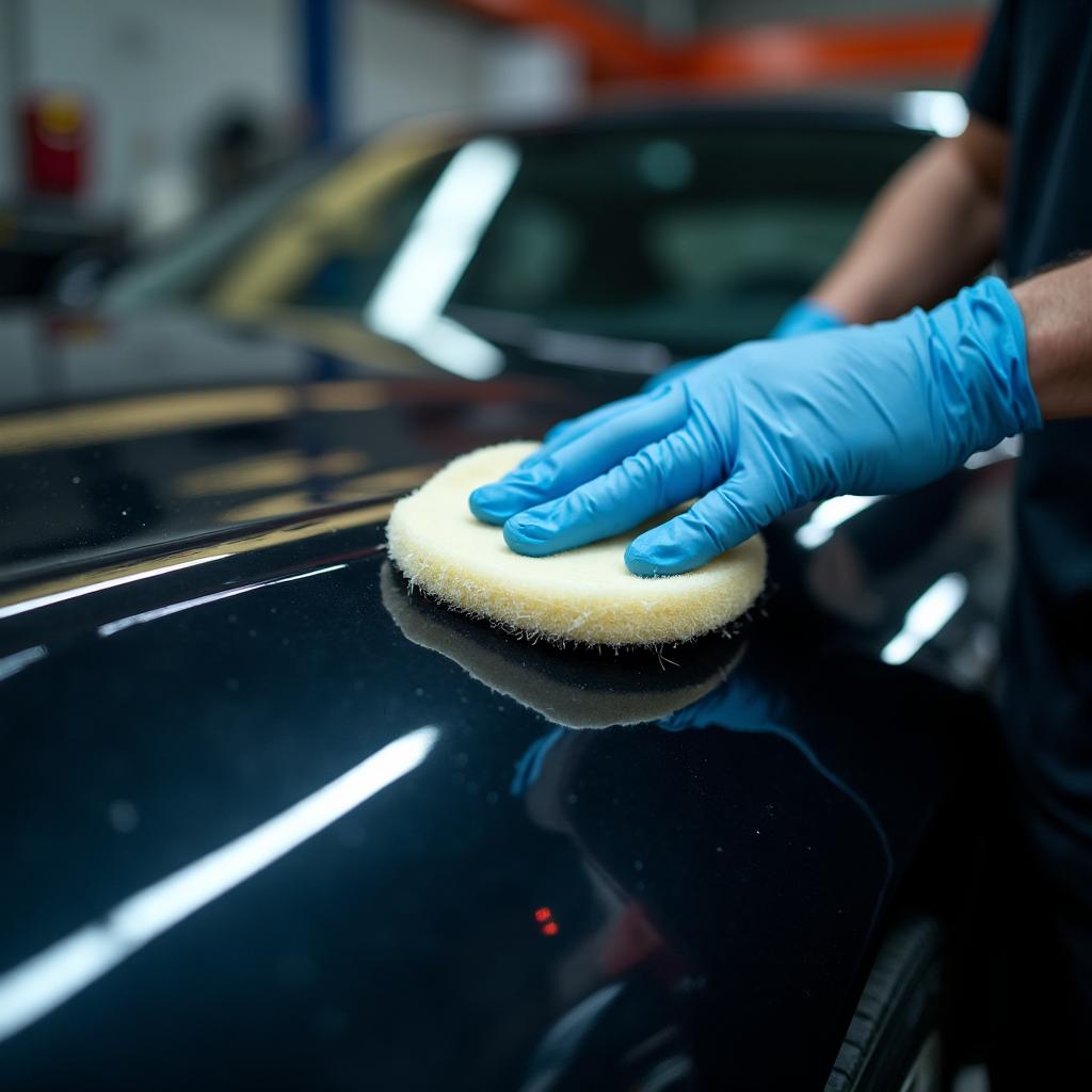 Water beading on a ceramic coated glossy vehicle panel